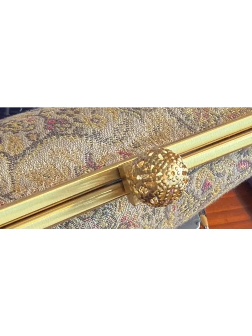 Ann Taylor Loft Metallic Brocade Clutch Purse Gold Clasp Chain Handle Bag READ